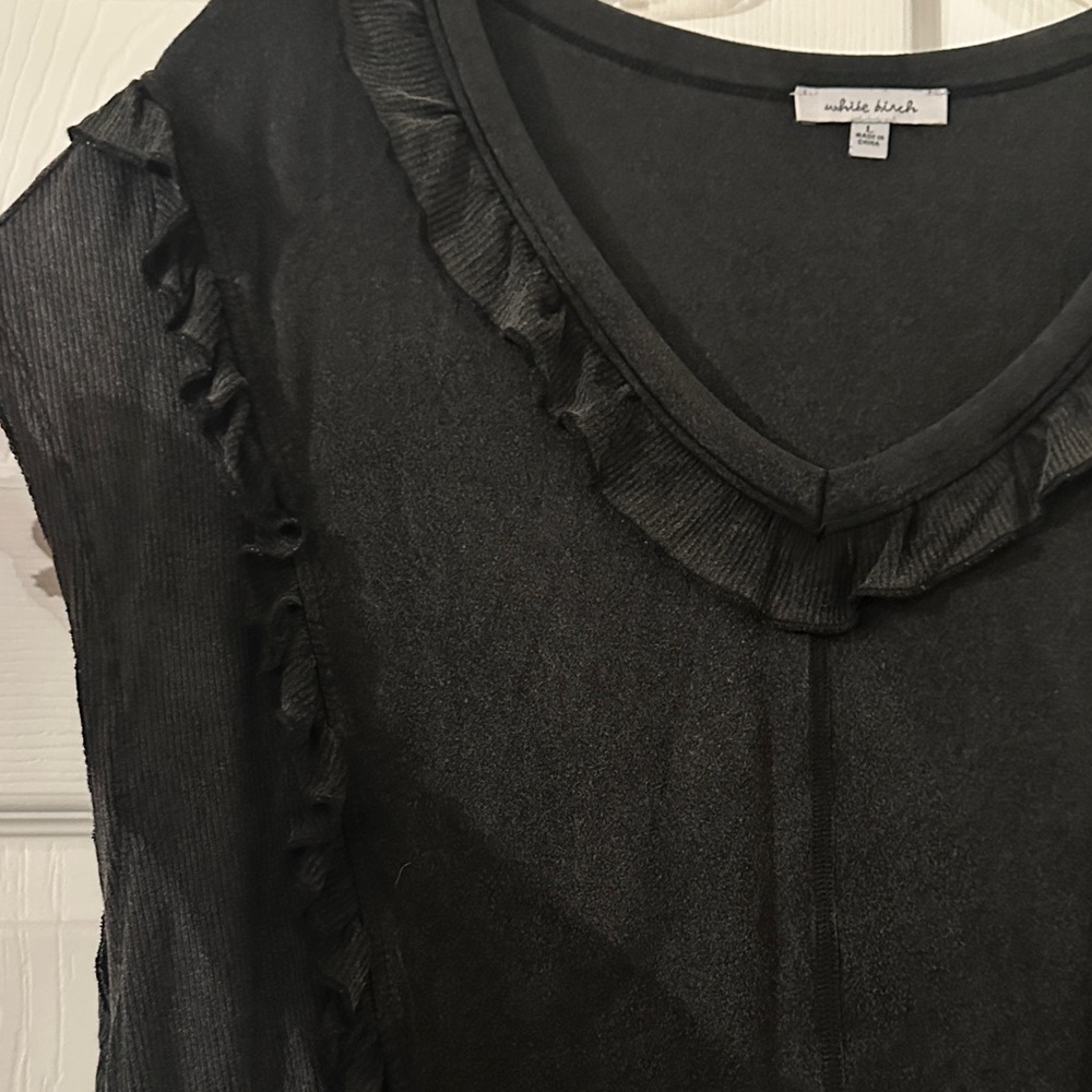 white birch Black Ruffled V-Neck Tunic Top - Picture 3 of 6